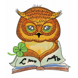 Clever owl reading a book 2 embroidery design - Embroidery Design