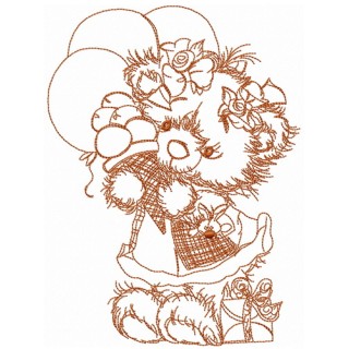 Happy Birthday, teddy bear! sketch embroidery design - Embroidery Design
