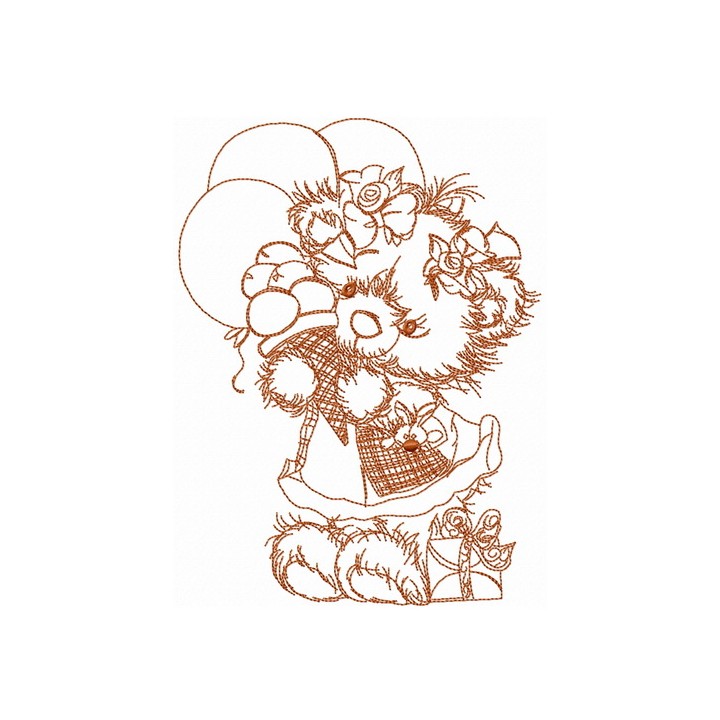 Happy Birthday, teddy bear! sketch embroidery design - Embroidery Design