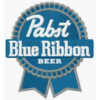 Pabst Blue Ribbon logo embroidery design showcased on a fabric, ideal for stitching on apparel or accessories.