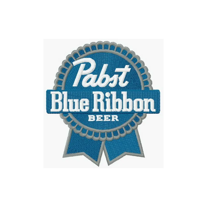 Pabst Blue Ribbon logo embroidery design showcased on a fabric, ideal for stitching on apparel or accessories.