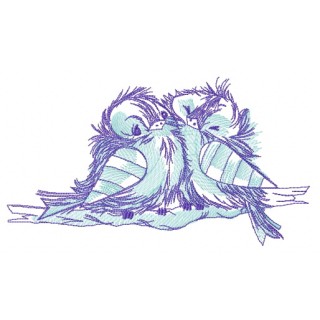 Ruffled sparrows on branch embroidery design - Embroidery Design