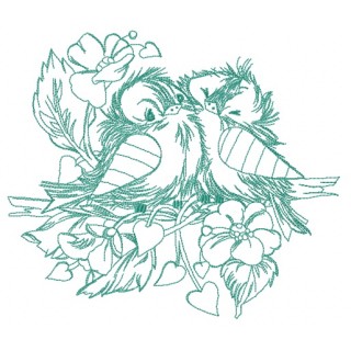 Loving couple of sparrows one color embroidery design - Embroidery Design