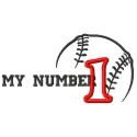Preview of 'My Number 1' embroidery design showcasing a baseball theme, perfect for sports apparel and accessories.