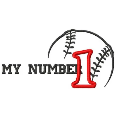 Preview of 'My Number 1' embroidery design showcasing a baseball theme, perfect for sports apparel and accessories.