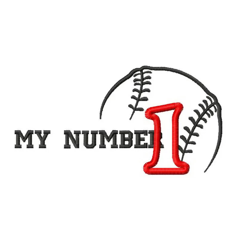 Preview of 'My Number 1' embroidery design showcasing a baseball theme, perfect for sports apparel and accessories.