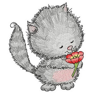 Kitty with tulip embroidery design - Embroidery Design