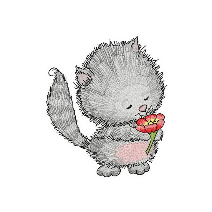 Kitty with tulip embroidery design - Embroidery Design
