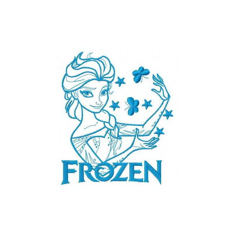 Elsa with butterflies embroidery design from Frozen, showcasing a whimsical and enchanting stitched motif.