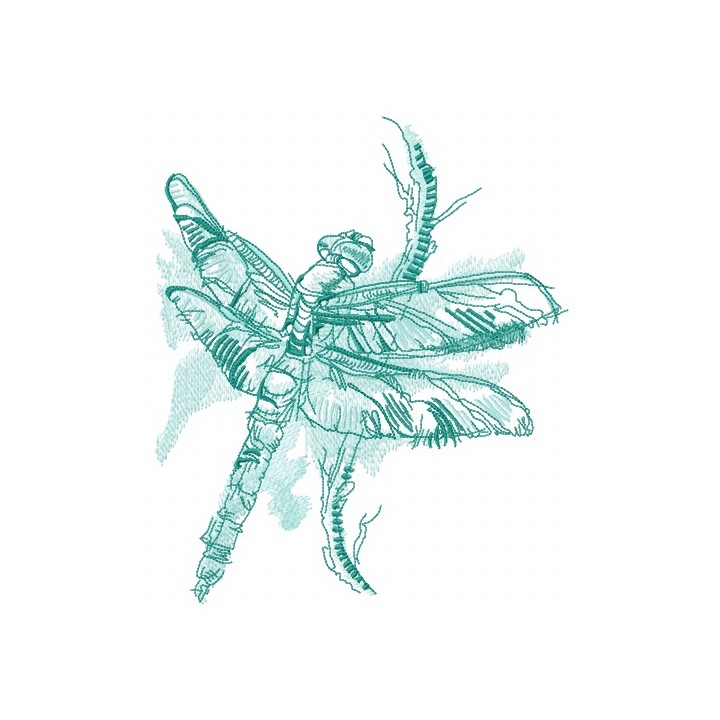 Dragonfly sitting on branch embroidery design - Embroidery Design