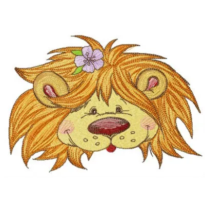 Lion teases embroidery design showcasing a playful lion motif, perfect for stitching on t-shirts or tote bags.