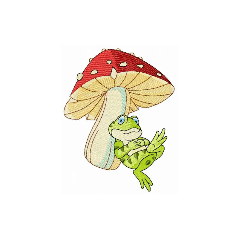 Siesta under mushroom embroidery design featuring a reptile motif, perfect for personalizing various fabric items.