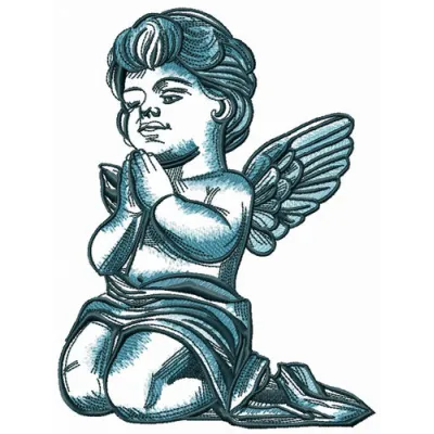 Embroidery design featuring an angel conversing with God, ideal for stitching on various fabric items.