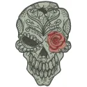 Skull with rose 2 embroidery design featuring intricate detailing, ideal for custom patches and apparel.