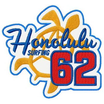 Preview of Honolulu surfing 62 embroidery design from the Legends of South Pacific collection.