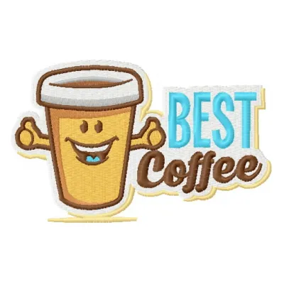 Preview of a delightful coffee embroidery design featuring a steaming cup, perfect for stitching on tote bags or t-shirts.