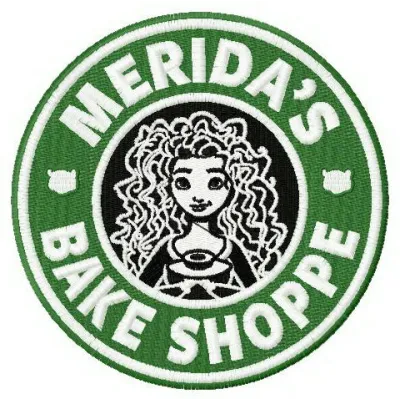 Merida's Bake Shoppe embroidery design featuring whimsical motifs for creative stitching on t-shirts and tote bags.
