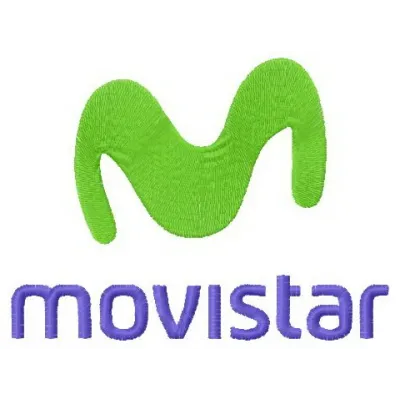 Movistar logo embroidery design for telecommunications, showcasing intricate stitching patterns.
