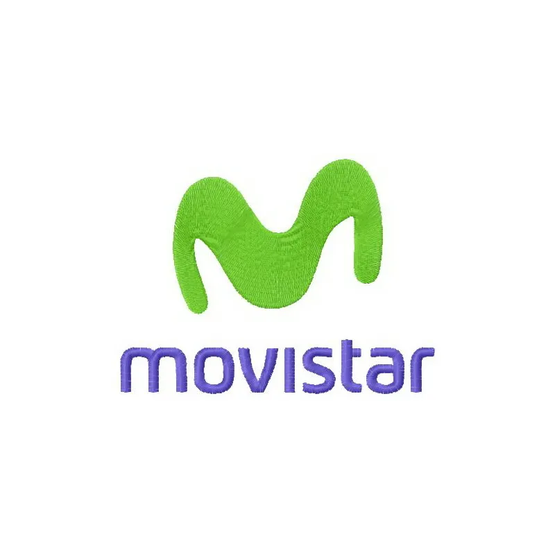 Movistar logo embroidery design for telecommunications, showcasing intricate stitching patterns.