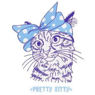 Kitty with polka-dot bow embroidery design - Embroidery Design