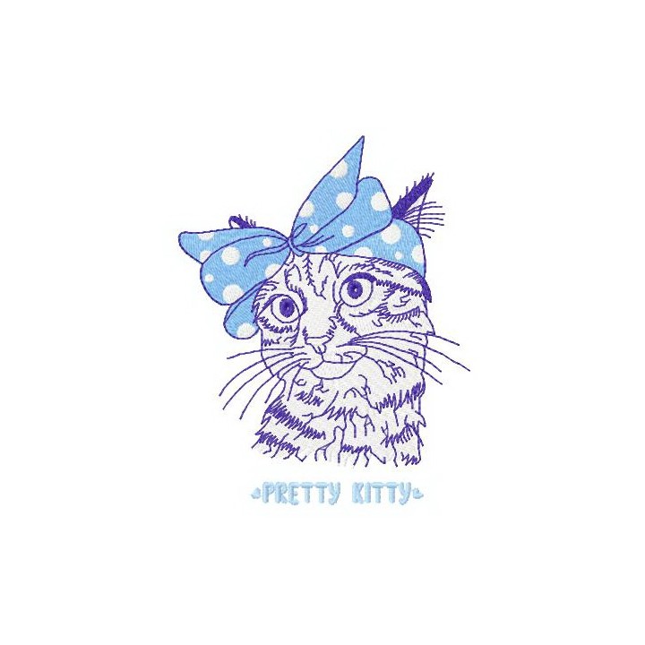Kitty with polka-dot bow embroidery design - Embroidery Design