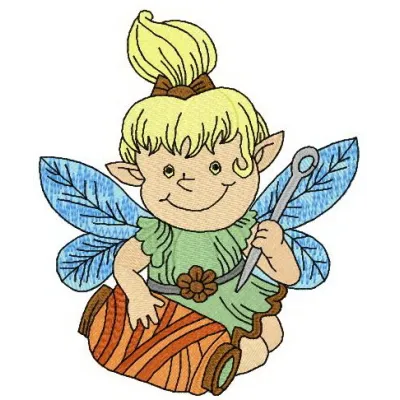 Elf's needlework embroidery design showcasing whimsical fairies and angels, perfect for festive stitching projects.