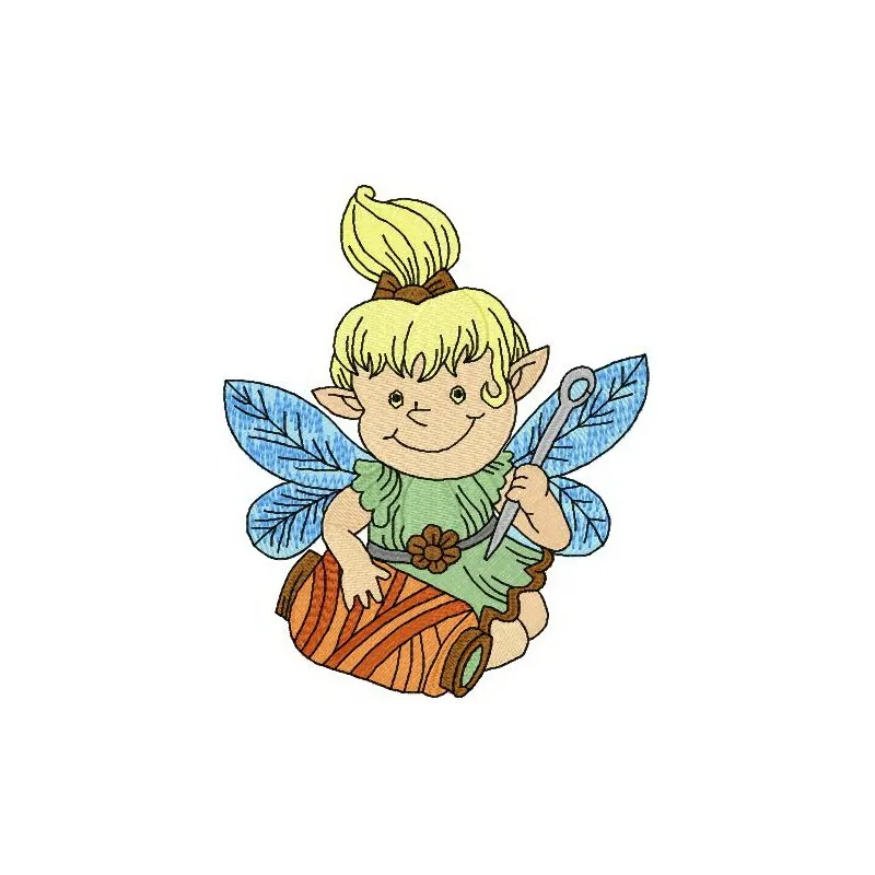 Elf's needlework embroidery design showcasing whimsical fairies and angels, perfect for festive stitching projects.