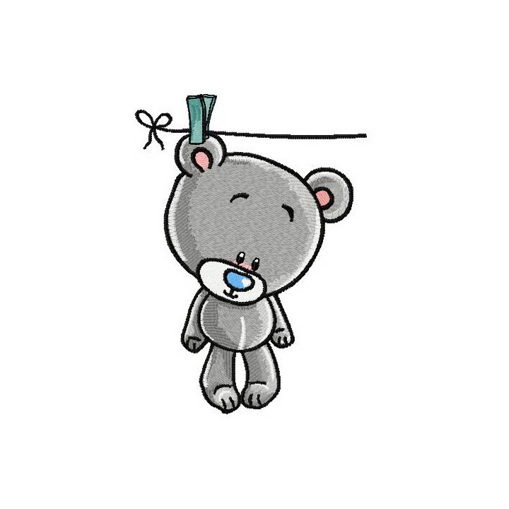 Teddy on clothespin embroidery design - Embroidery Design
