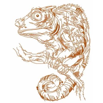 Lizard on tree branch sketch embroidery design, perfect for adding a whimsical touch to fabric projects.