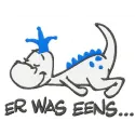 Preview of the 'Er was eens' embroidery design featuring a whimsical dinosaur motif, perfect for kids' apparel.