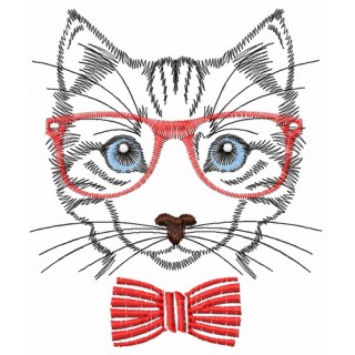 Cat in glasses embroidery design - Embroidery Design