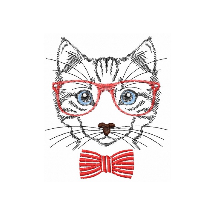 Cat in glasses embroidery design - Embroidery Design