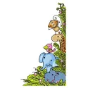 Jungle friends embroidery design featuring cheerful African animals, ideal for stitching on t-shirts and tote bags.