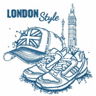 London style: cap and sneakers sketch embroidery design - Embroidery Design