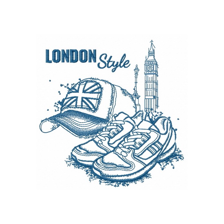 London style: cap and sneakers sketch embroidery design - Embroidery Design