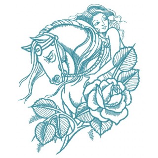Horse with naked woman embroidery design - Embroidery Design