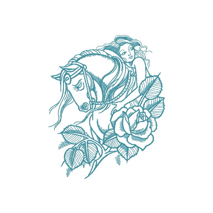 Horse with naked woman embroidery design - Embroidery Design