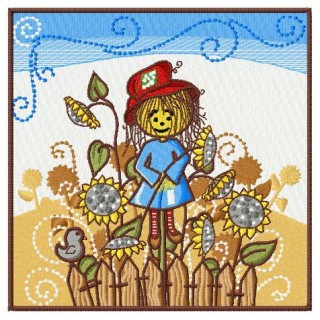 Scarecrow in autumn garden embroidery design - Embroidery Design
