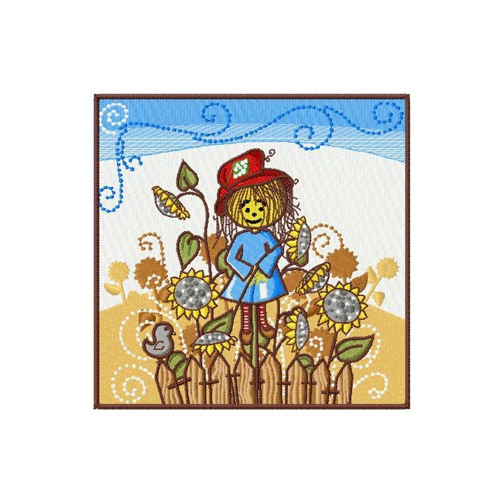 Scarecrow in autumn garden embroidery design - Embroidery Design