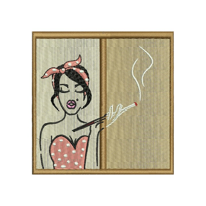 Smoking near window embroidery design - Embroidery Design