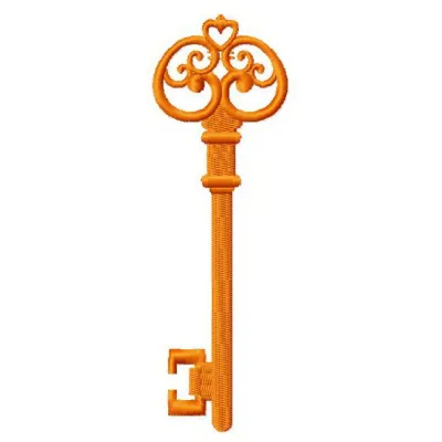 Preview of the Orange Key 2 embroidery design showcasing a vibrant key motif, perfect for bags and apparel.