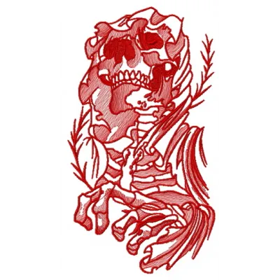 Skeleton of woman embroidery design featuring intricate details, ideal for stitching on apparel or home decor.