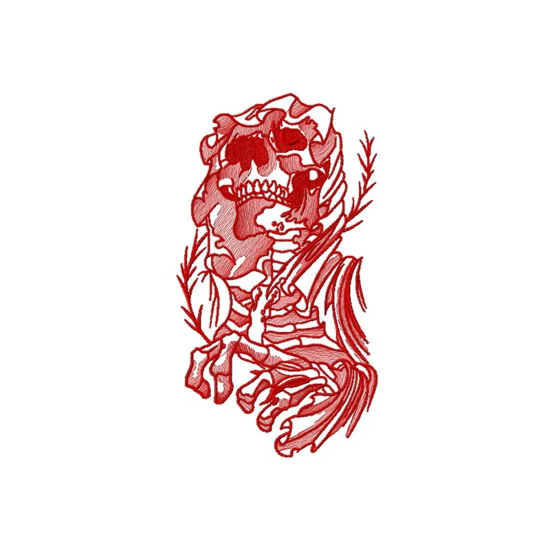 Skeleton of woman embroidery design featuring intricate details, ideal for stitching on apparel or home decor.