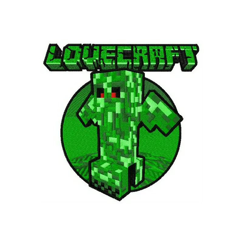 Preview of Lovecraft embroidery design featuring Minecraft-inspired stitched motifs for creative projects.