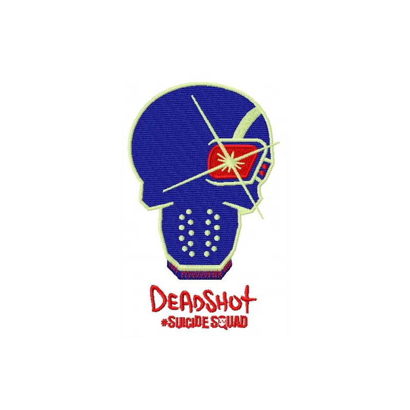 Embroidery design featuring Deadshot from Suicide Squad, showcasing intricate stitching patterns for creative projects.