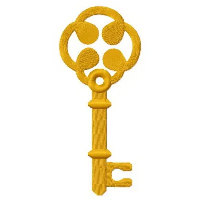Golden key 2 embroidery design showcasing intricate details, ideal for embellishing bags, jackets, or home decor.