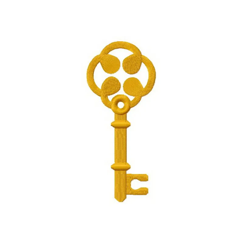 Golden key 2 embroidery design showcasing intricate details, ideal for embellishing bags, jackets, or home decor.