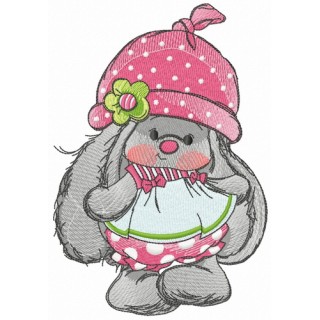 Bunny Mi with polka dot pants and hat embroidery design - Embroidery Design