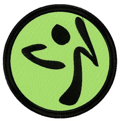 Zumba logo 2 embroidery design showcasing vibrant stitching patterns for activewear and accessories.