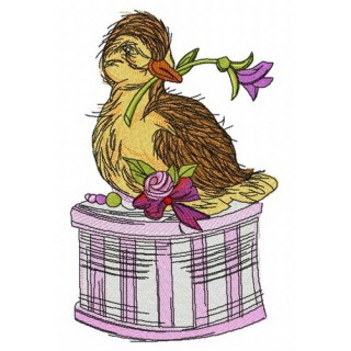 Duck on gift box embroidery design - Embroidery Design
